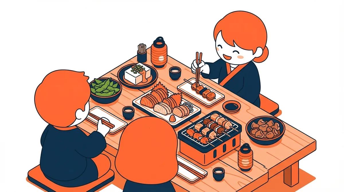 居酒屋で高タンパクメニューを選んでいる様子