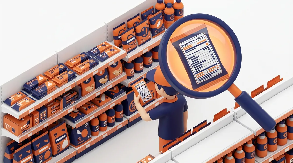 コンビニで栄養成分表示をチェックしている様子