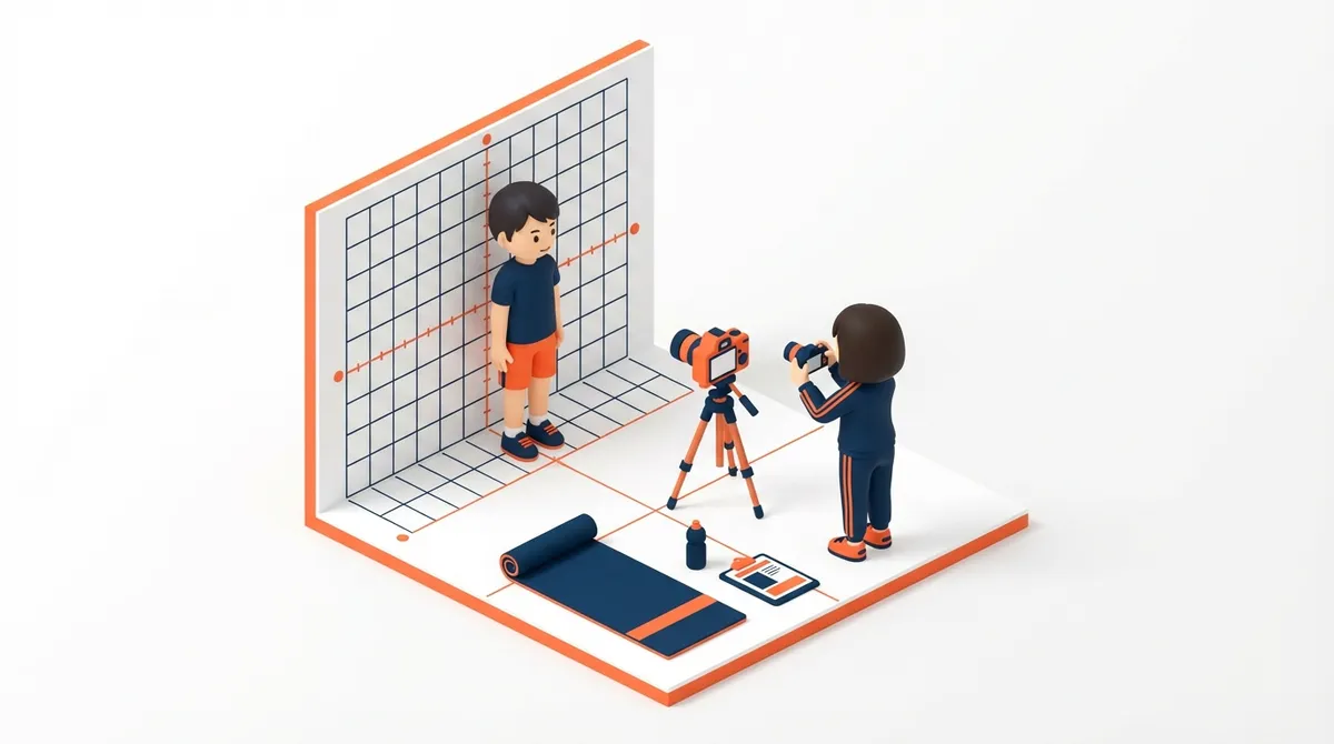 姿勢チェックで立ち姿を撮影している様子