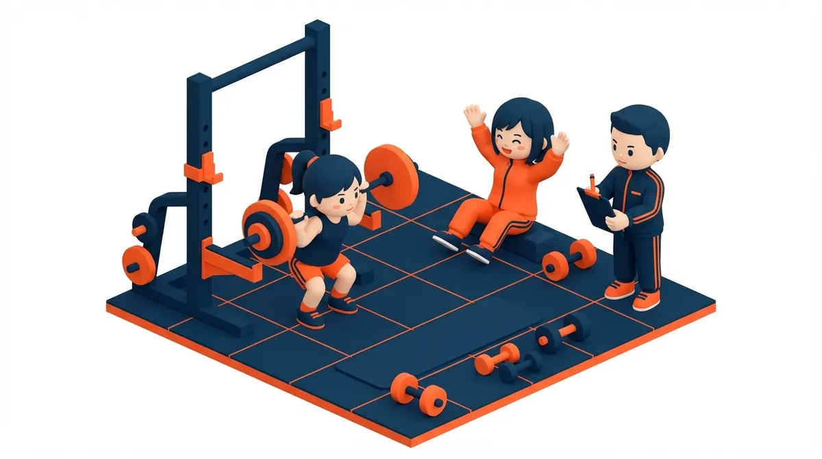 二人でスクワットトレーニングをしている様子