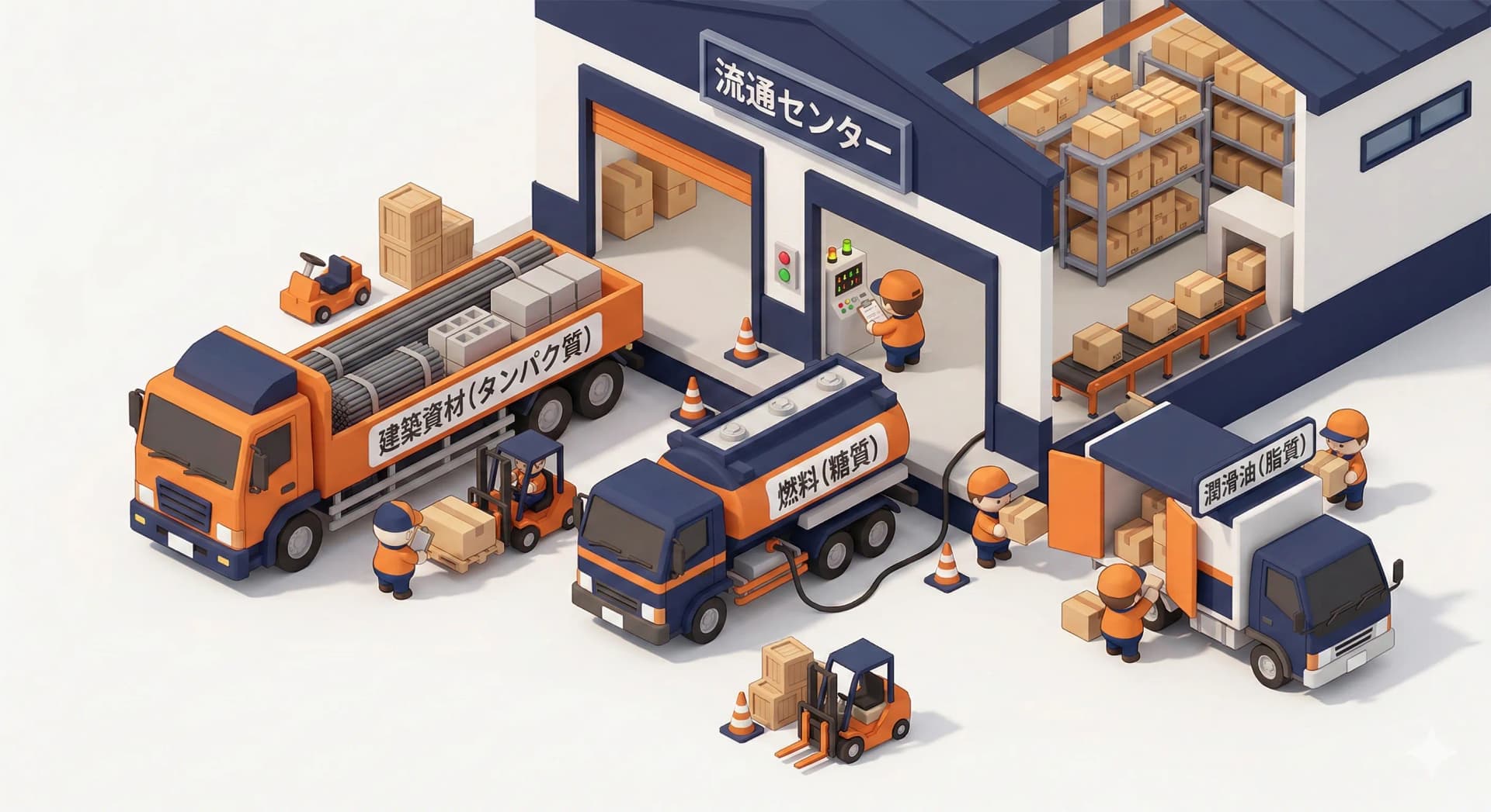 トラックが荷物を届ける様子