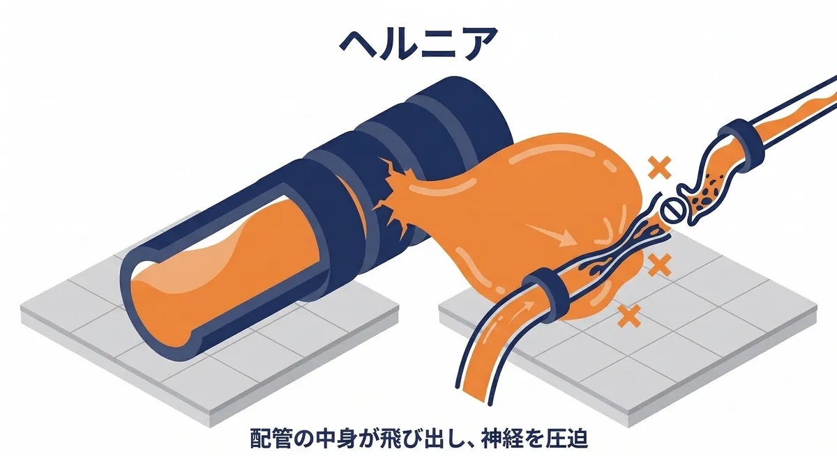 椎間板ヘルニアの配管比喩図解