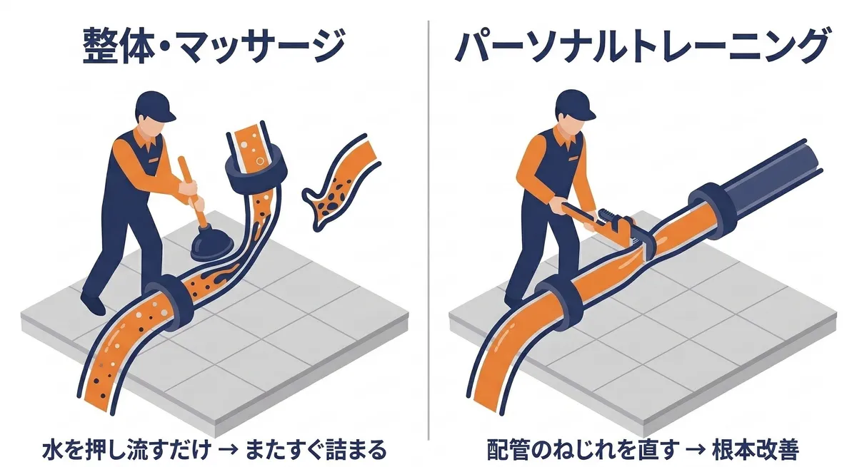 整体・マッサージとパーソナルトレーニングの対処法の違い